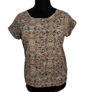 Everly Multicolor Floral Short Sleeve Blouse Top Size M Keyhole Basic Boho Chic